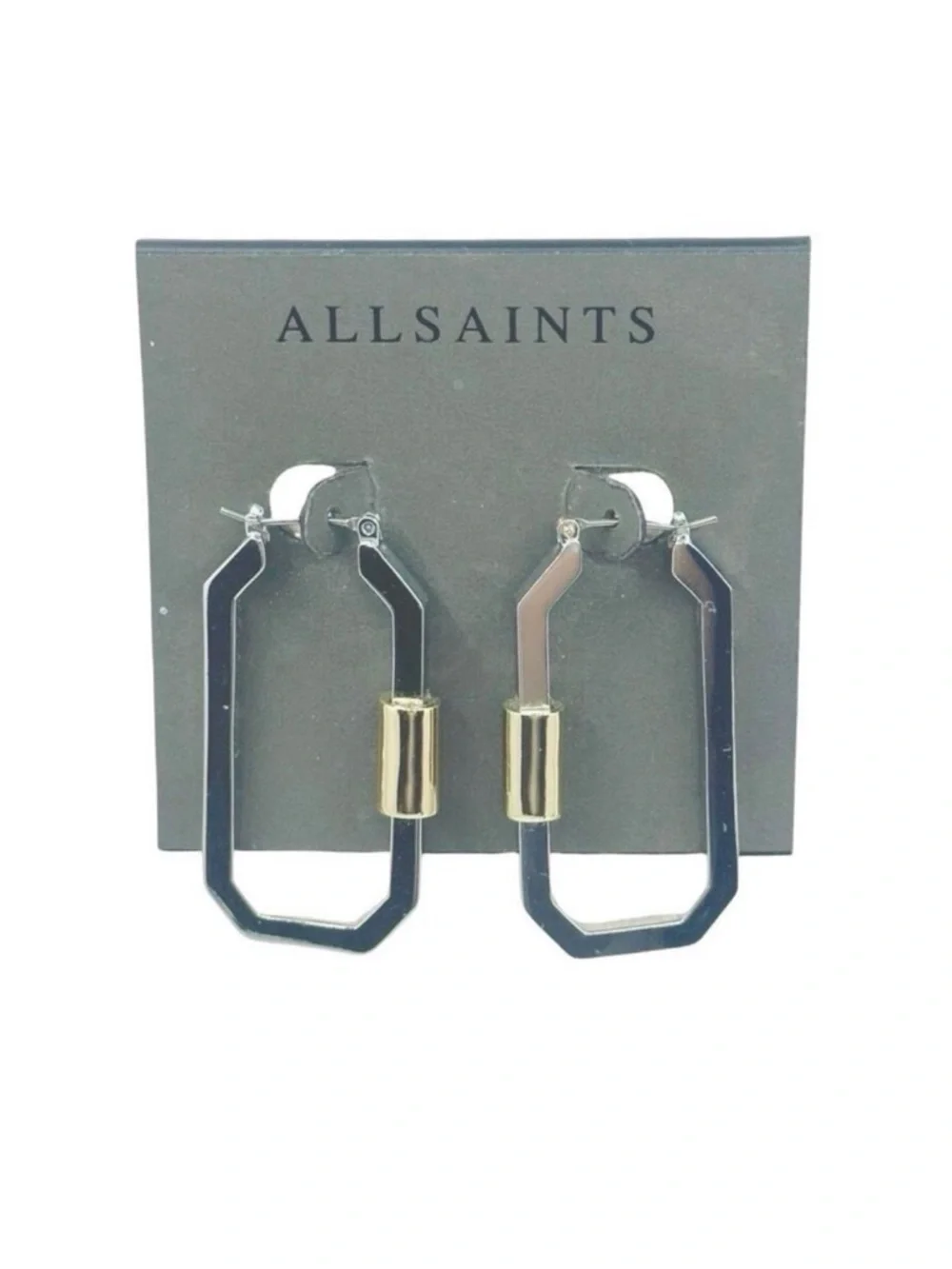 AllSaints Two-Tone Hexagon Carabiner Hoop Earrings